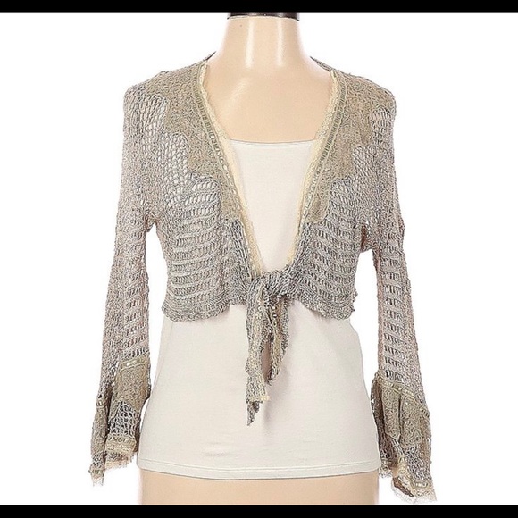 - KENZIE - front tie metallic shrug. - Picture 1 of 10